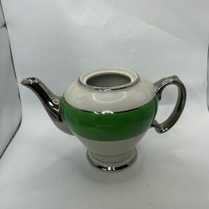McCormick‎ & Co Teapot Standard White Green Silver Vintage Collectible Ovenproof